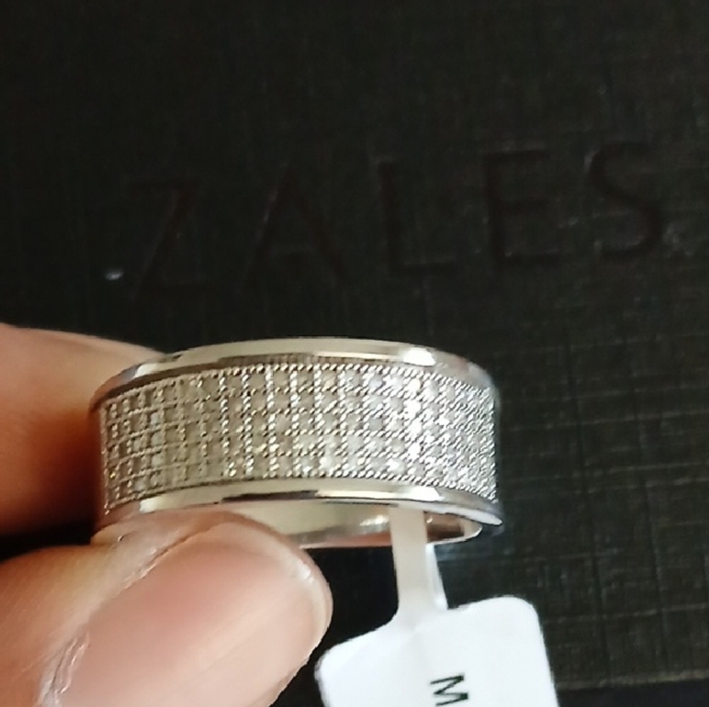 Zales Silver Men's Pave Diamond Band